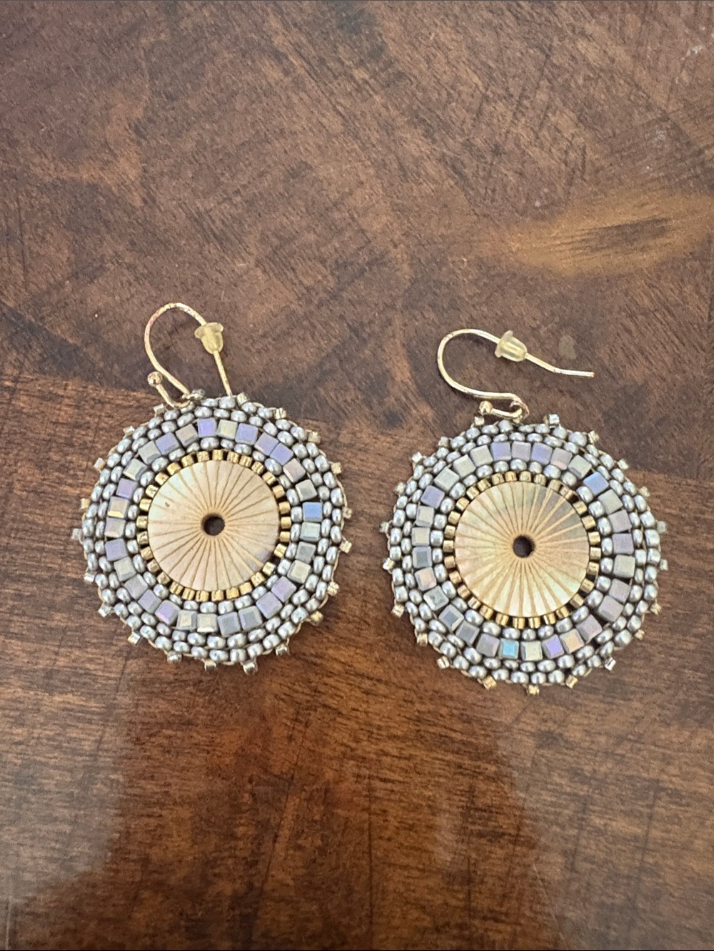Gold-Tone Beaded Circle Drop Earrings - Lavender Accent